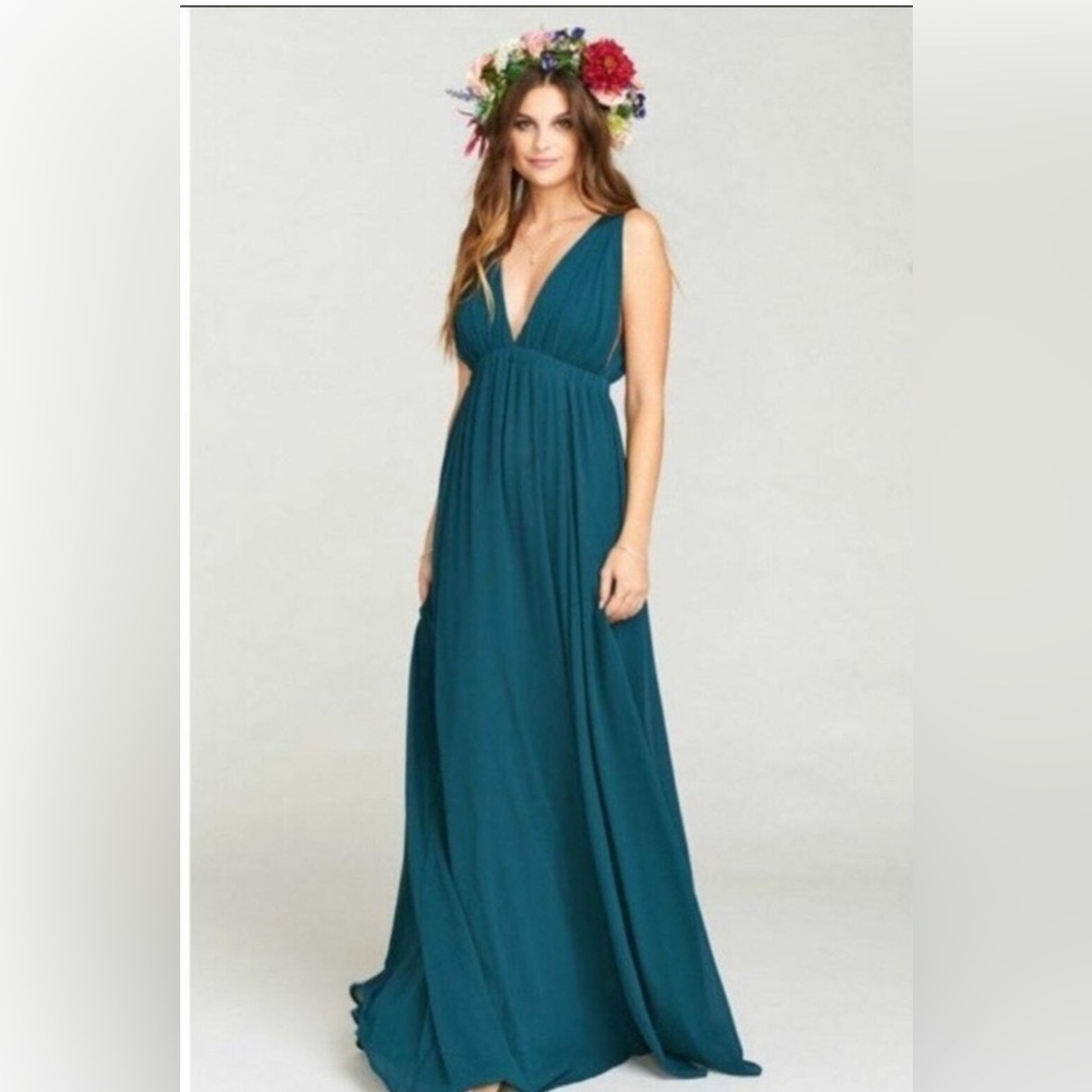 Show me your mumu wedding Ava maxi dress deep jade chiffon deep plunge small